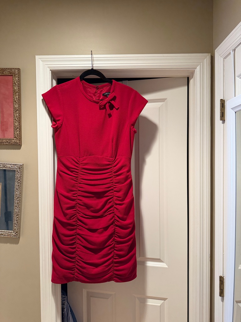 Nanette Lepore Elegant Red Ruched Cap-Sleeve Mini Dress